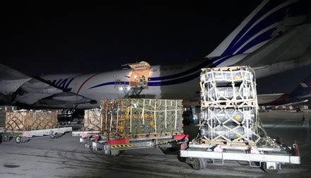 Workers Unload Shipment Military Aid Delivered Editorial Stock Photo