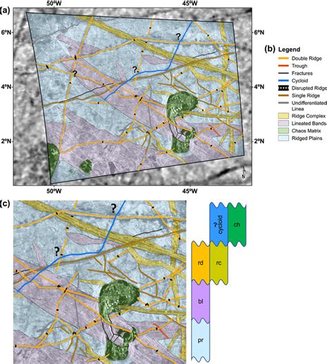 (a) High‐resolution geomorphologic map of Europa's surface at ∼0°–6°N,... | Download Scientific ...