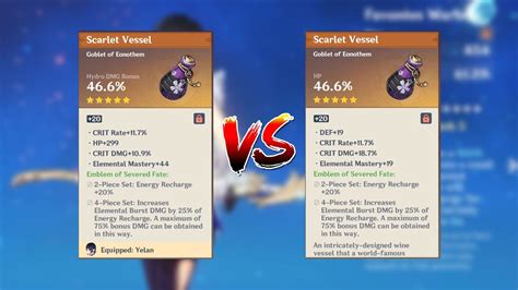 C0 Yelan Hydro Goblet Vs HP Goblet Artifact Comparison Genshin