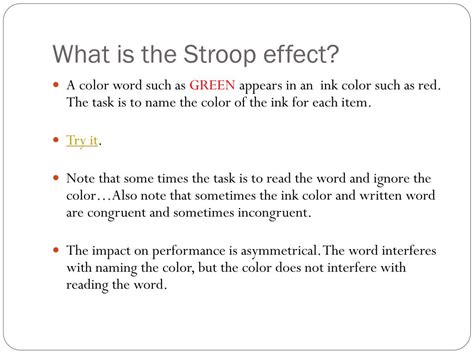 Ppt What Does The Stroop Effect Tell Us About Perception Powerpoint Presentation Id1707274