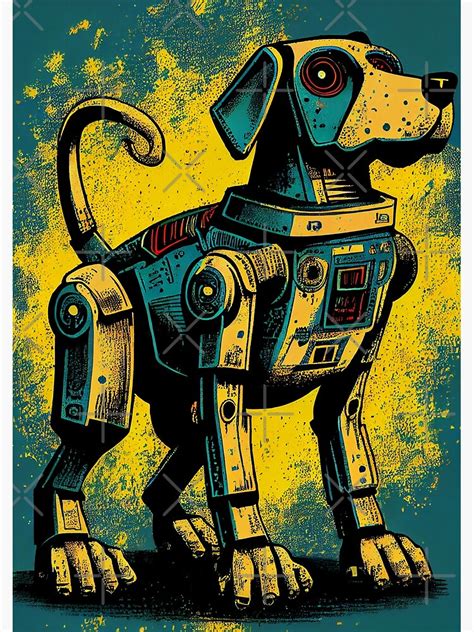 "Retro robot dog sci fi geek vintage aesthetic graphic illustration ...