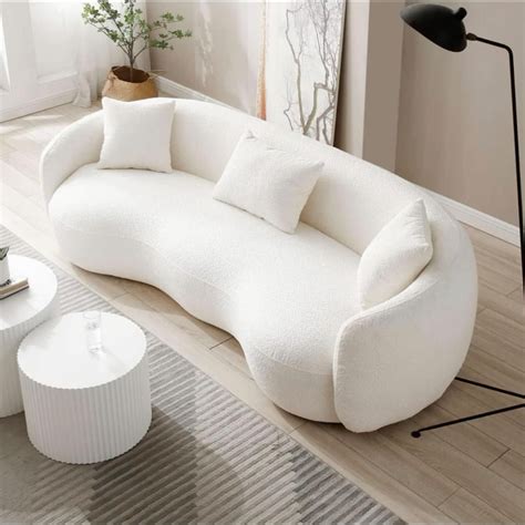 134 Curved White Sectional Sofa Upholstered 5 Seater Floor Sofa Faux