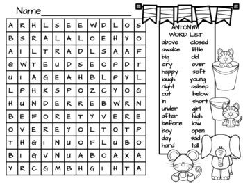 Antonym Word Search By Bookmarks And More Teachers Pay Teachers