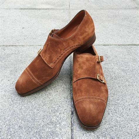 Men Brown Suede Monk Handmade Double Buckle Straps Cap Toe Leather Shoes Us 7 16 On Storenvy