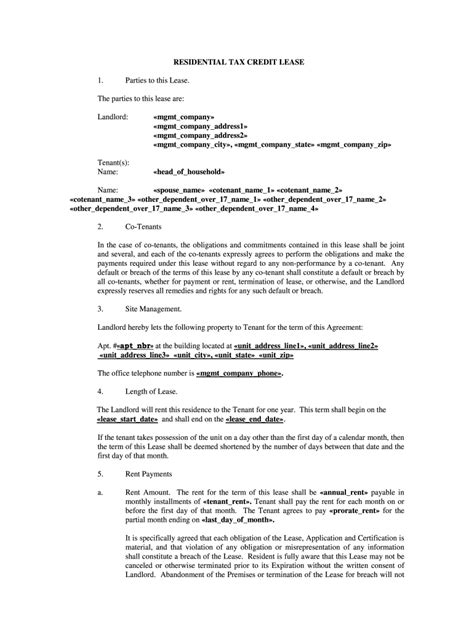 residential tax credit lease  fill  printable