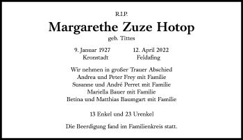 Traueranzeigen Von Margarethe Zuze Hotop Sz Gedenken De