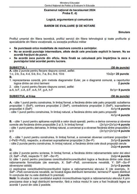 Simulare Bacalaureat Baremele De Corectare I Notare La Proba La