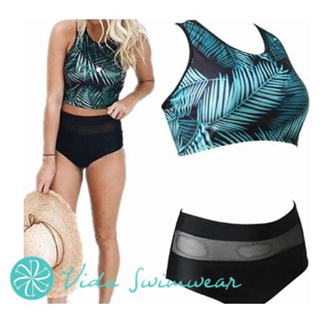 Vida High Waist Bikini Pushup Swimsuit Leaf Two Piece Swimwear