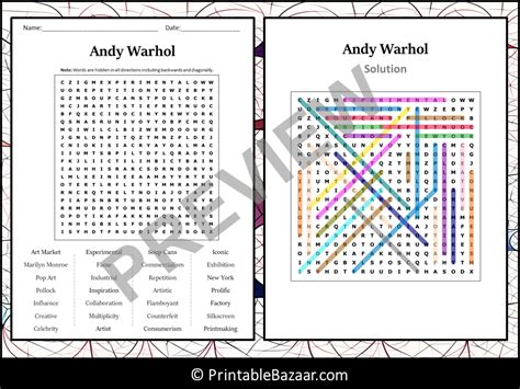 Andy Warhol Word Search Puzzle Worksheet Activity Teaching Resources