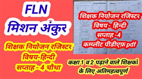 शिक्षक नियोजन रजिस्टर । विषय हिन्दी । सप्ताह 4 चौथा । Shikshak Niyojan Register । Sub