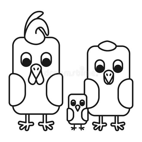 Arte De L Nea Familia De Pollos Blancos Y Negros Ilustraci N Del Vector