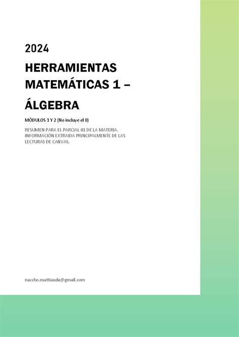 Resumen de Algebra I Modulo 1 y 2 HERRAMIENTAS MATEMÁTICAS 1