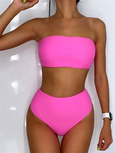 Off Popular Zaful High Waisted Bandeau Bikini Set In Hot