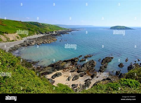 Coast near Looe, St George's Island or Looe Island, Cornwall, England, UK Stock Photo - Alamy