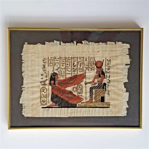 Framed Egyptian Papyrus Art Goddesses Isis And Maat Handpainted 12x16