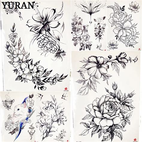 Buy Black Rose 3d Waterproof Temporary Tattoo Illustration Stickers Peony