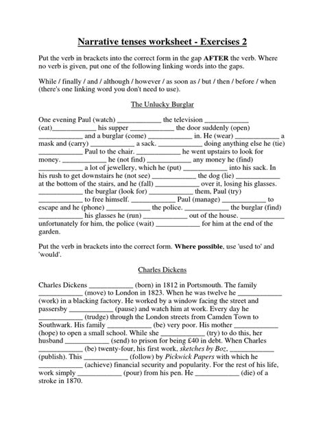 Narrative Tenses Worksheet