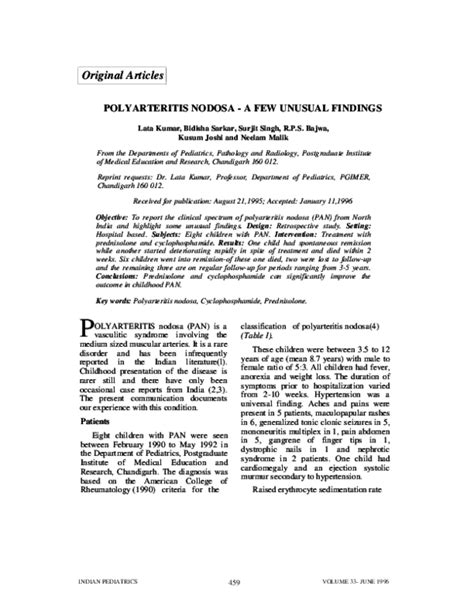 Pdf Polyarteritis Nodosa A Few Unusual Findings Lokesh Kumar