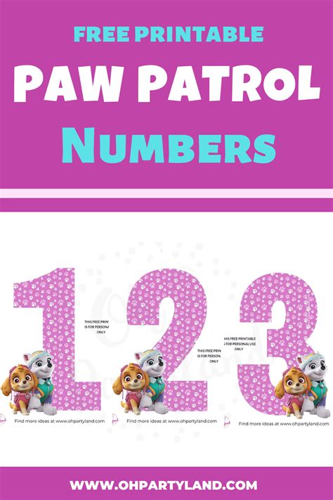 Free Printable Paw Patrol Numbers Skye And Everest Oh Partyland