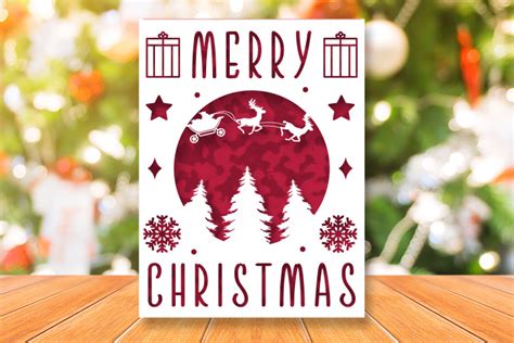 Merry Christmas Card Paper Cut Template Artbubbles