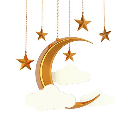 3d Crescent Moon With Stars 3d Crescent Moon Star Png Transparent