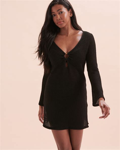 Cover Me Crochet Long Sleeve Dress Black Bikini Village