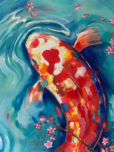 Koi Fish Painting Print Colorful Large Scale, Fish Decor Fish Wall Art, Fish Painting on Canvas ...