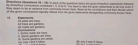 Directions Questions 18 19 In Each Of The Questions Below Are