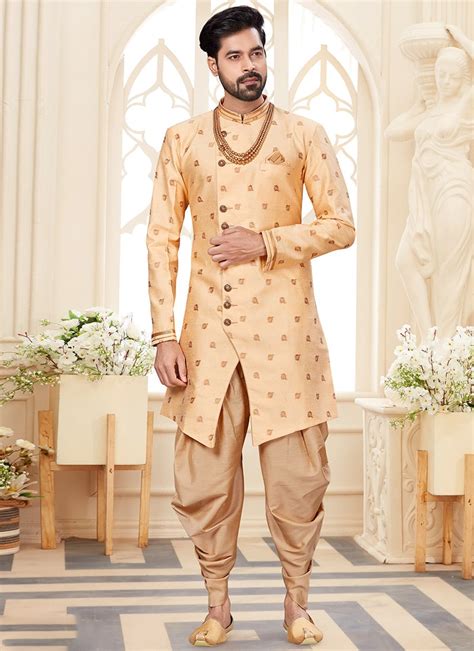 Buy Cream Art Silk Indowestern Sherwani Wedding Wear Online At Best