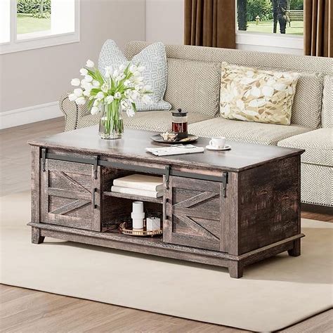 Farmhouse Coffee Table With Sliding Barn Doors 48 Living Room Table