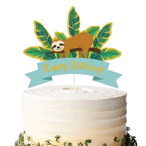 Buy Glitter Sloth Happy Birthday Cake Topper, Sloth Theme Birthday Cake ...