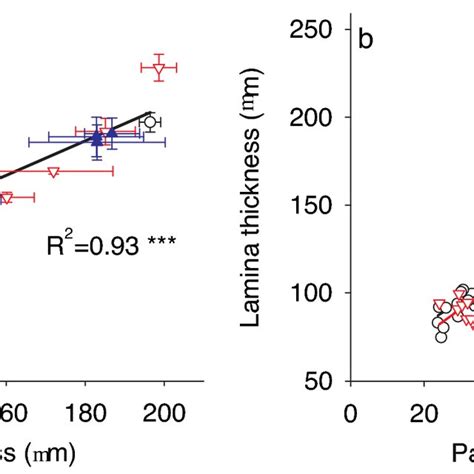 Linear Relationships Of Leaf Mass Per Area Lma Vs Lamina Thickness