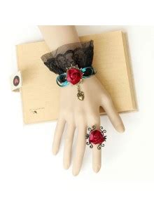 Gothic Black Lace Lolita Bracelet And Ring Set