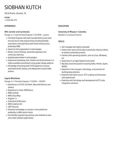 Full Stack Engineer Resume Samples | Velvet Jobs