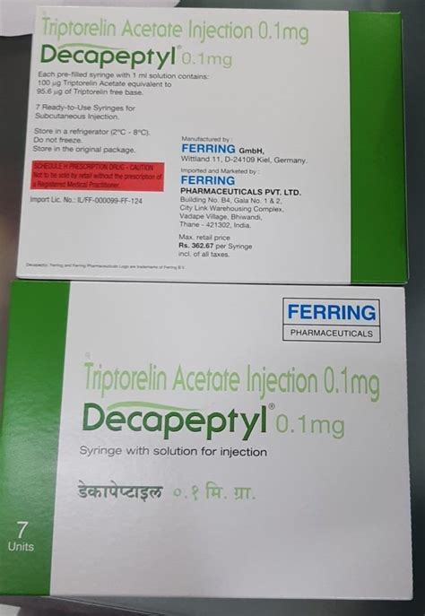 Ferring Pharmaceuticals Decapeptyl 0 1mg Injection Storage 2 8