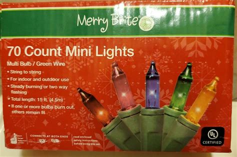 Merry Brite 70 Count Mini Christmas Lights Multi Bulb On Green Wire 15