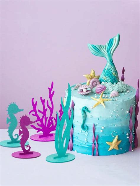 4 Pcs Mermaid Birthday Decorations Felt Table Centerpiece Under The Sea