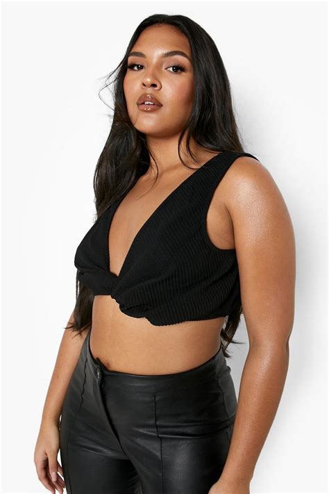 Plus Plisse Knot Front Bralette Boohoo