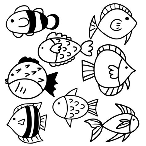 Premium Vector Cute Fish Doodle Sketch Set Elements