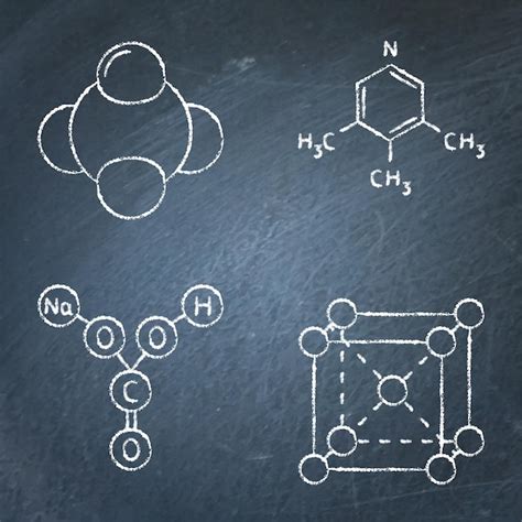 Conjunto de iconos de pizarra de ciencia química Vector Premium