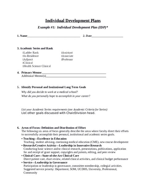 Example 1 Individual Development Plan Idp Doc Template Pdffiller