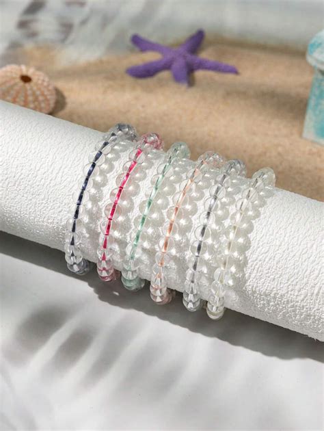 1pc Ocean Style Transparent Beaded Adjustable Couple Bracelet Woven