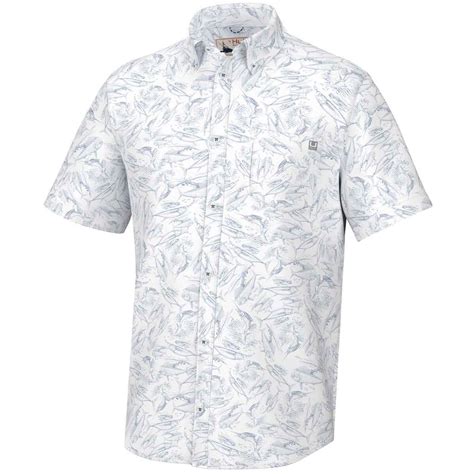 Huk Mens Kona Print Button Down Short Sleeve Fishing Shirt Sportsman