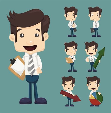 Premium Vector Set Of Businessman Characters Poses With Charts