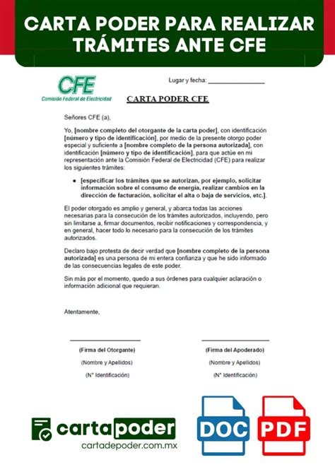 Carta Poder Cfe Ejemplos En Word Y Pdf