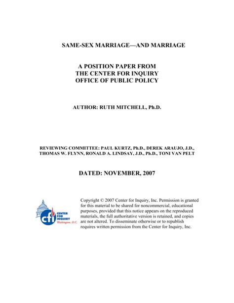 SAME SEX MARRIAGEAND MARRIAGE A POSITION PAPER