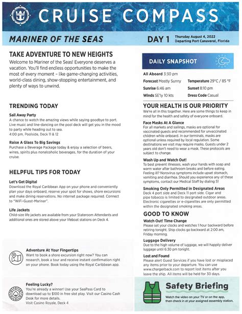 Mariner Of The Seas 4 Night Western Caribbean Cruise Compass August 4