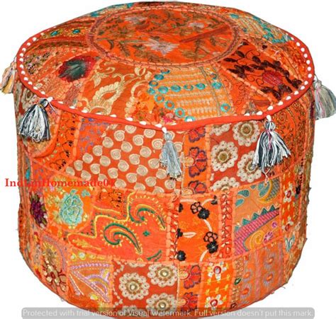 Patchwork Pouf Cover Ottoman Pouffe Vintage Khambadiya Indian Etsy