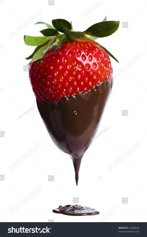 Strawberry Fruit With Melted Tasty Chocolate Stock Photo 53438044