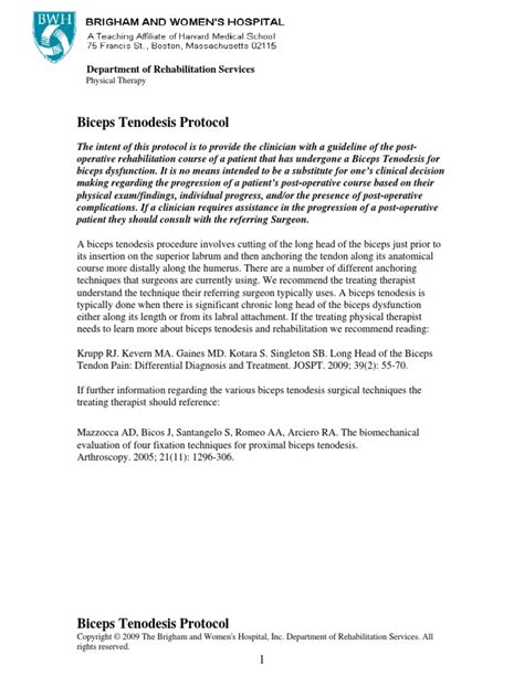 Biceps Tenodesis Protocol 2009 | Anatomical Terms Of Motion | Shoulder